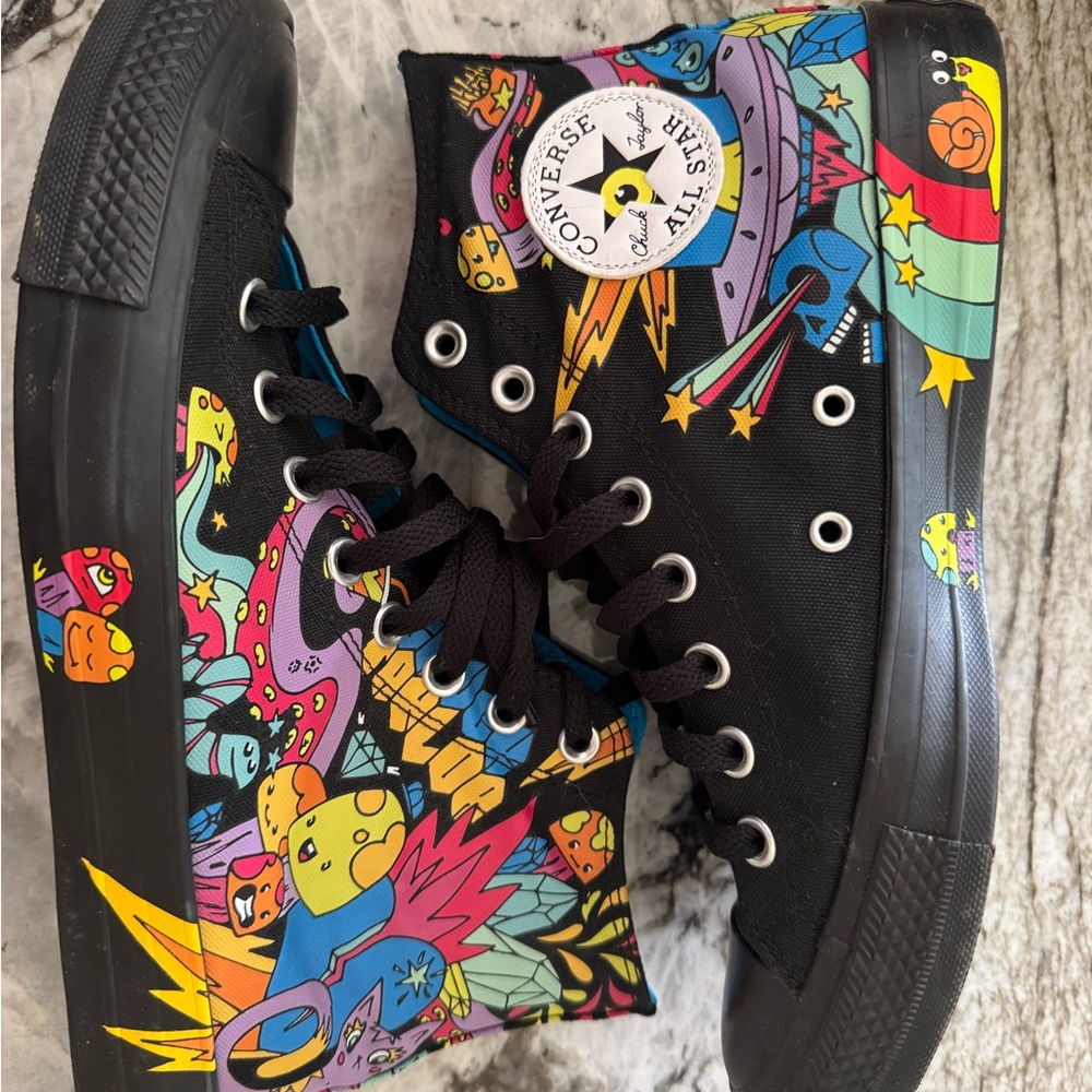 Converse Black with Multicolor Graphic High-Tops - Picture 2 of 5